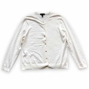 Lands’ End Size Large off white cardigan sweater pearly buttons classic 296